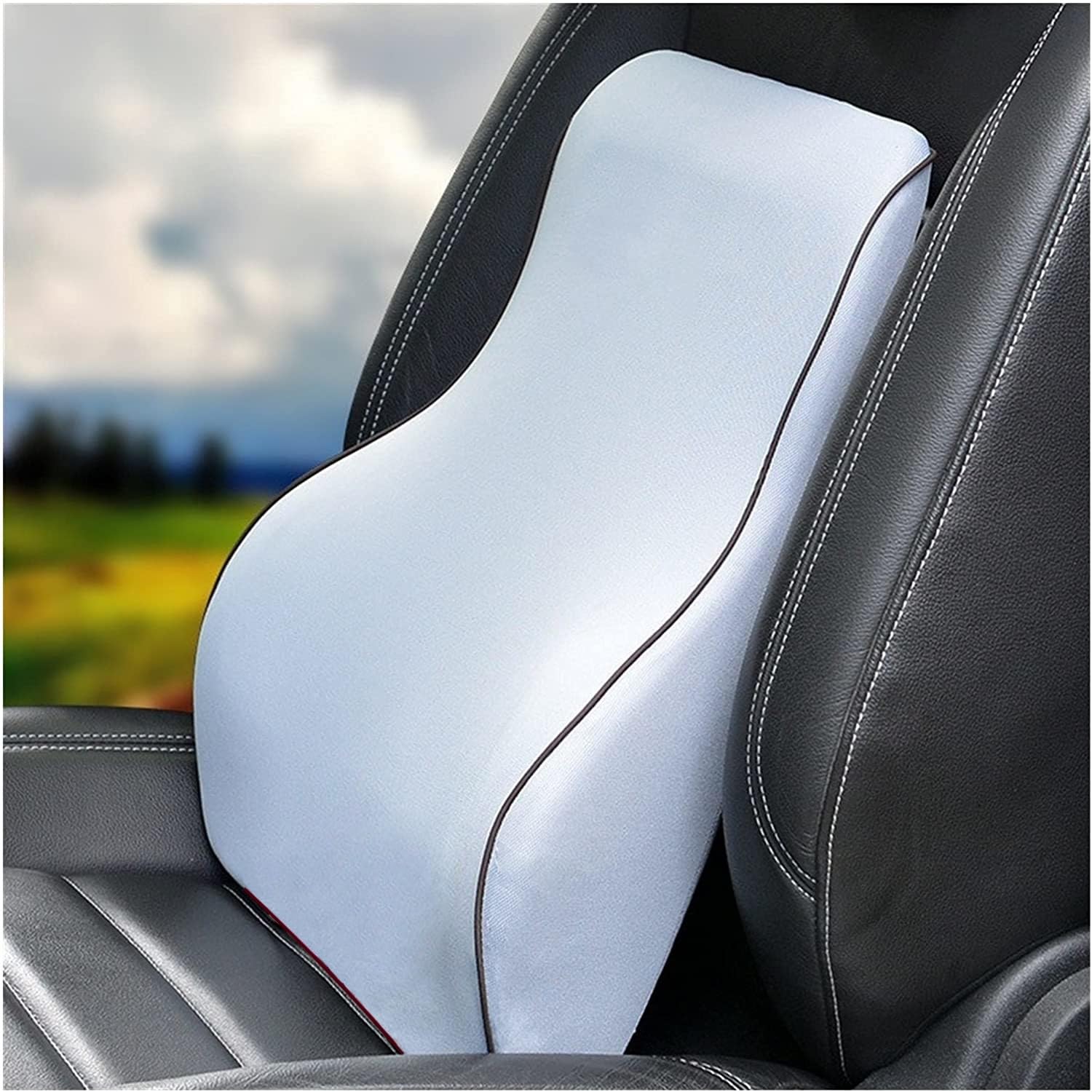 Grin Health Car Backrest Pillow for Back Pain Relief While Driving Orthopedic Lumbar Cushion for Long Drive, Lumbar Support for Car, Back Rest Support Memory Foam Cushion (L-Grey)
