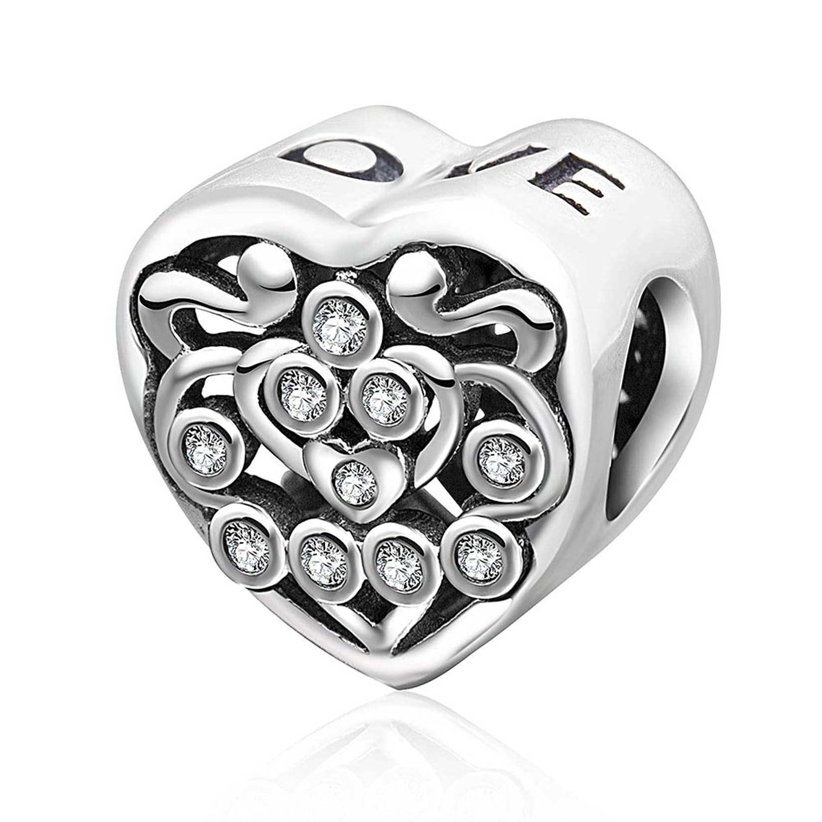 GEMDAZZ Sterling Silver Heart & Star Charm - Fits European Bracelets, With Cubic Zirconia, Gift For Loved Ones - View #9