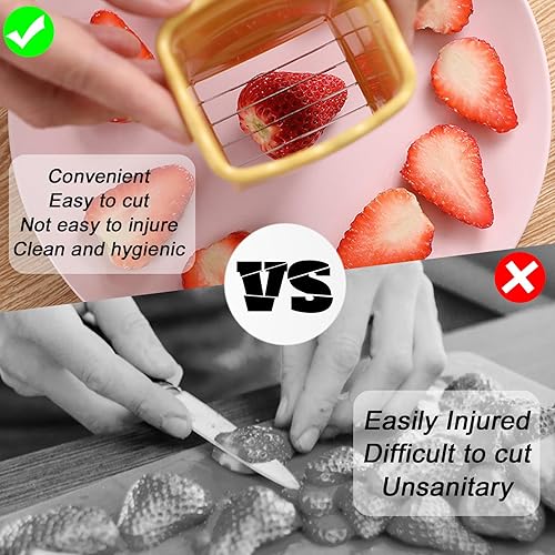 Miniatura 4 de TULOBI 2 piezas de cortadores de huevos, acero inoxidable inoxidable, cortador de fresa, mini taza rebanadora de frutas, preparación rápida de