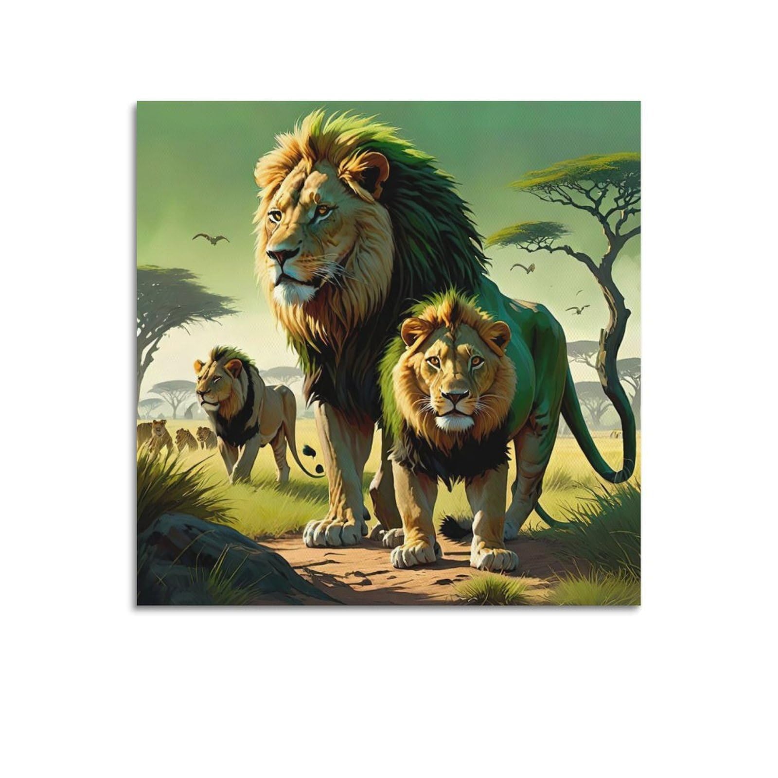 WZKTCL Animal Poster Pride of The Savannah Poster Decorative Painting Canvas Wall Posters And Art Picture Print Modern Family Bedroom Decor Posters 16x16inch(40x40cm)