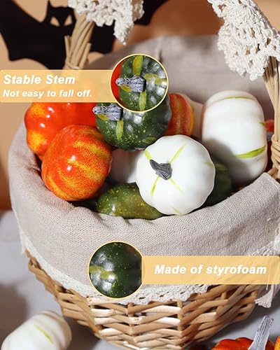 Miniatura 9 de vensovo Mini calabazas de plástico blancas de varios tamaños, 30 piezas surtidas de calabazas de espuma artificial, ideal para rellenar jarrones,