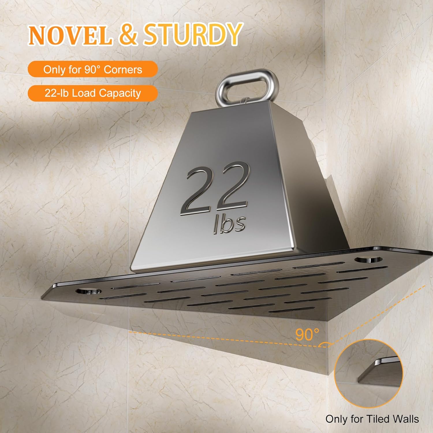 10" Corner Shower Shelves with Razor Holder, Rustproof Stainless Steel Shower Corner Shelf, Grout in Bathroom Shower Shelf Corner for 90°Tile Wall 2-Pcs(Black)