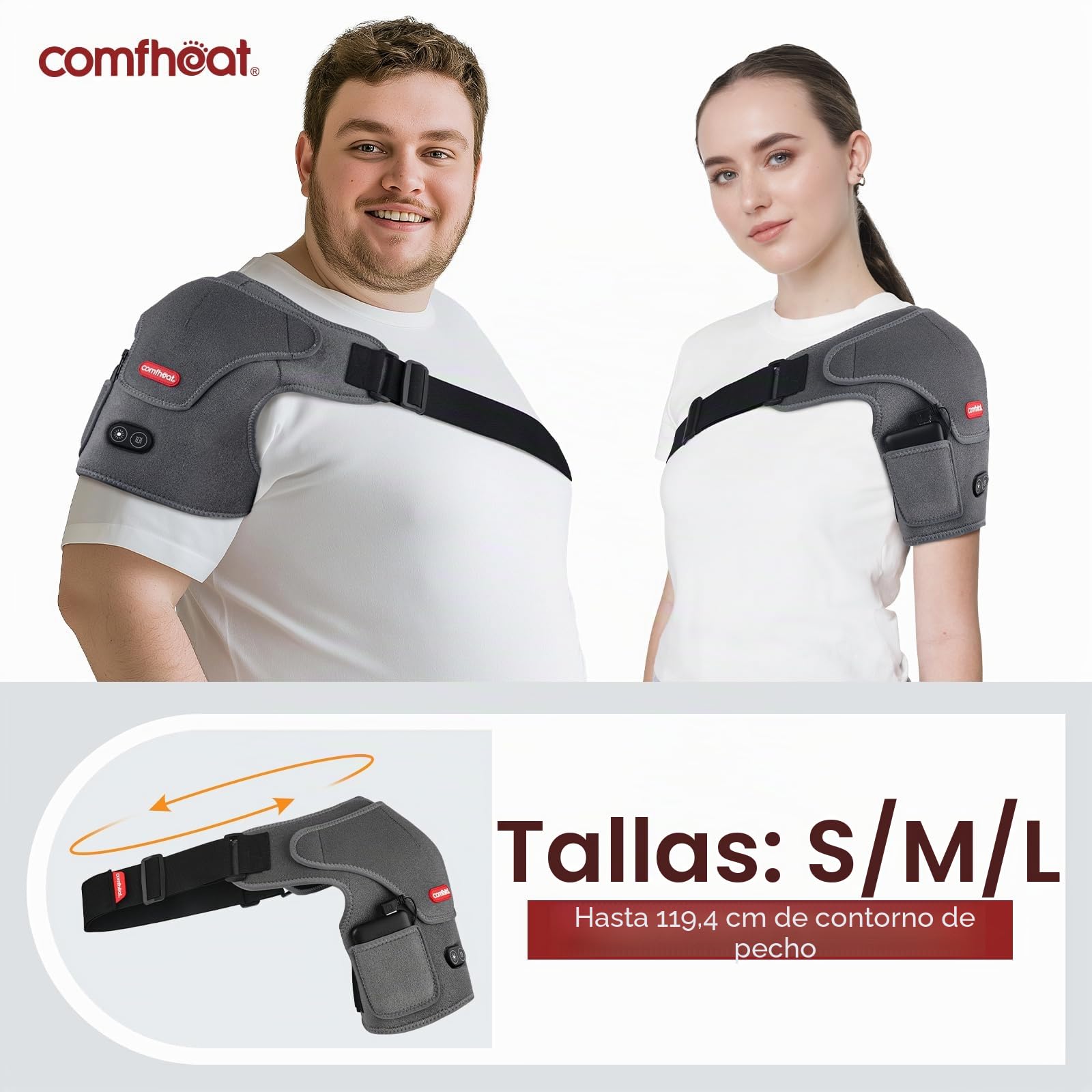 Almohadilla térmica de hombro inalámbrica con masaje vibratorio para alivio del dolor del manguito rotador de hombro congelado, soporte de hombro recargable con calefacción para hombres y