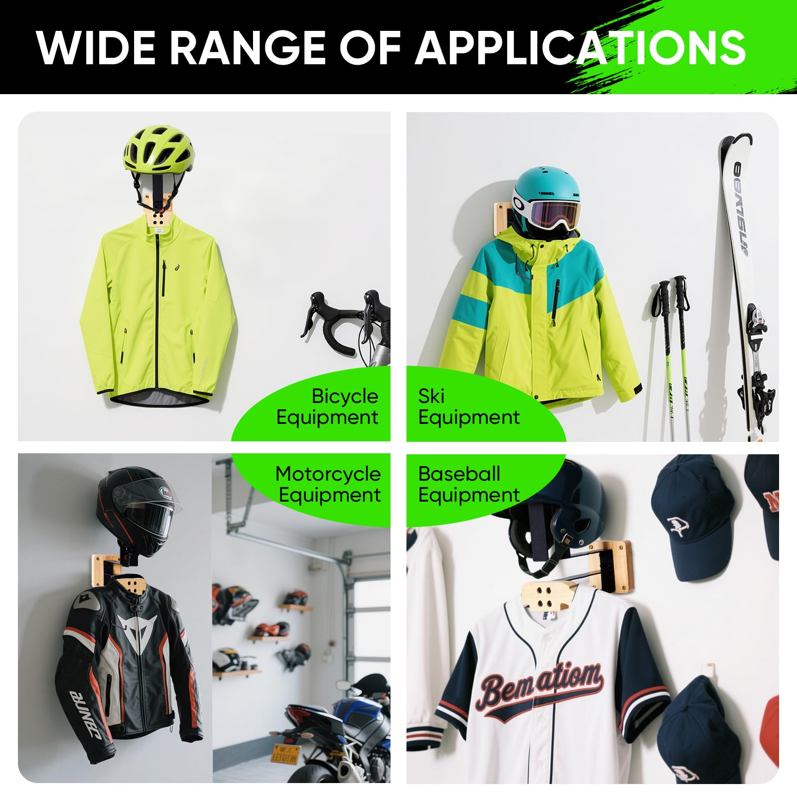 Porta Casco Moto da Parete,Appendiabiti espandibile,Gilet tattico porta casco,Organizzatore da Parete Multifunzionale per Gli Accessori di Biciclette e Moto,(con viti di espansione)