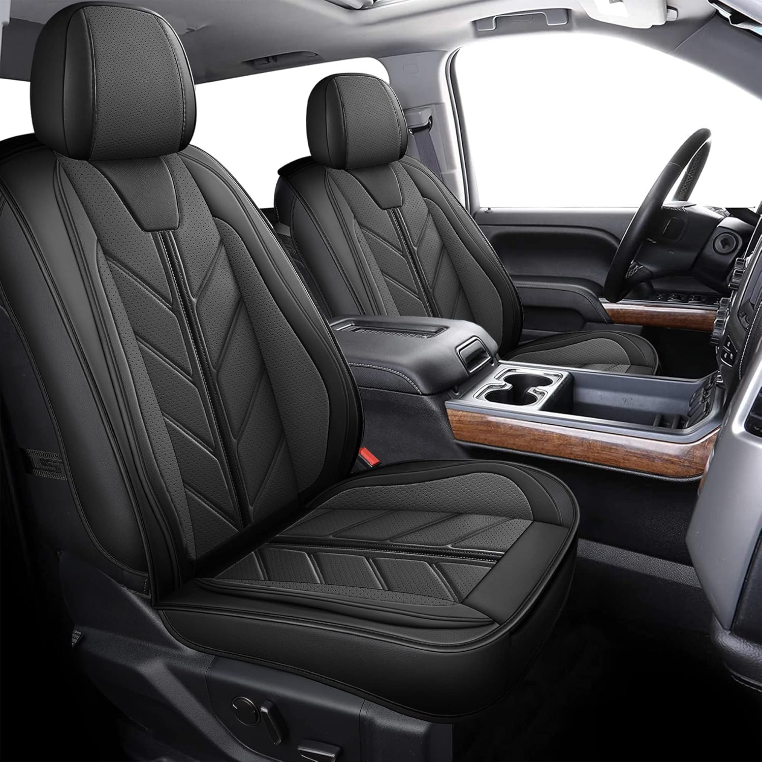 BALLIOLPickup Seats Covers Compatible with Chevy Silverado 1500 GMC Sierra 2014-2018 Custom Trail Boss High Country LT LTZ Waterproof Faux Leather Seat Covers