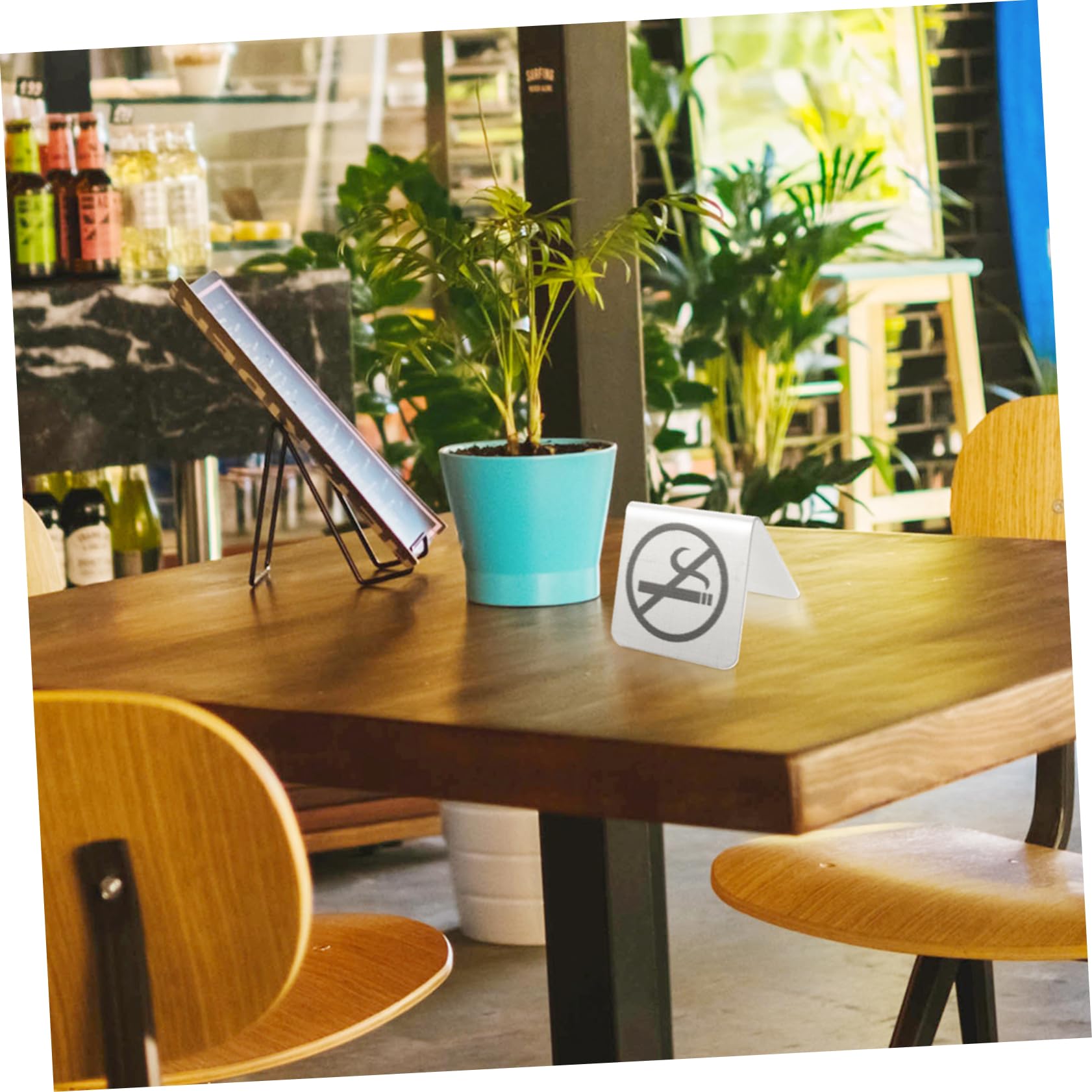 SOLUSTRE Edelstahl Nichtraucher Schild Doppelseitig 2X2 Zoll Rauchverbotsschild Tischplatte Für Büro Und Gastronomie Innenbereich Kompaktes No-Raucher-Tischschild