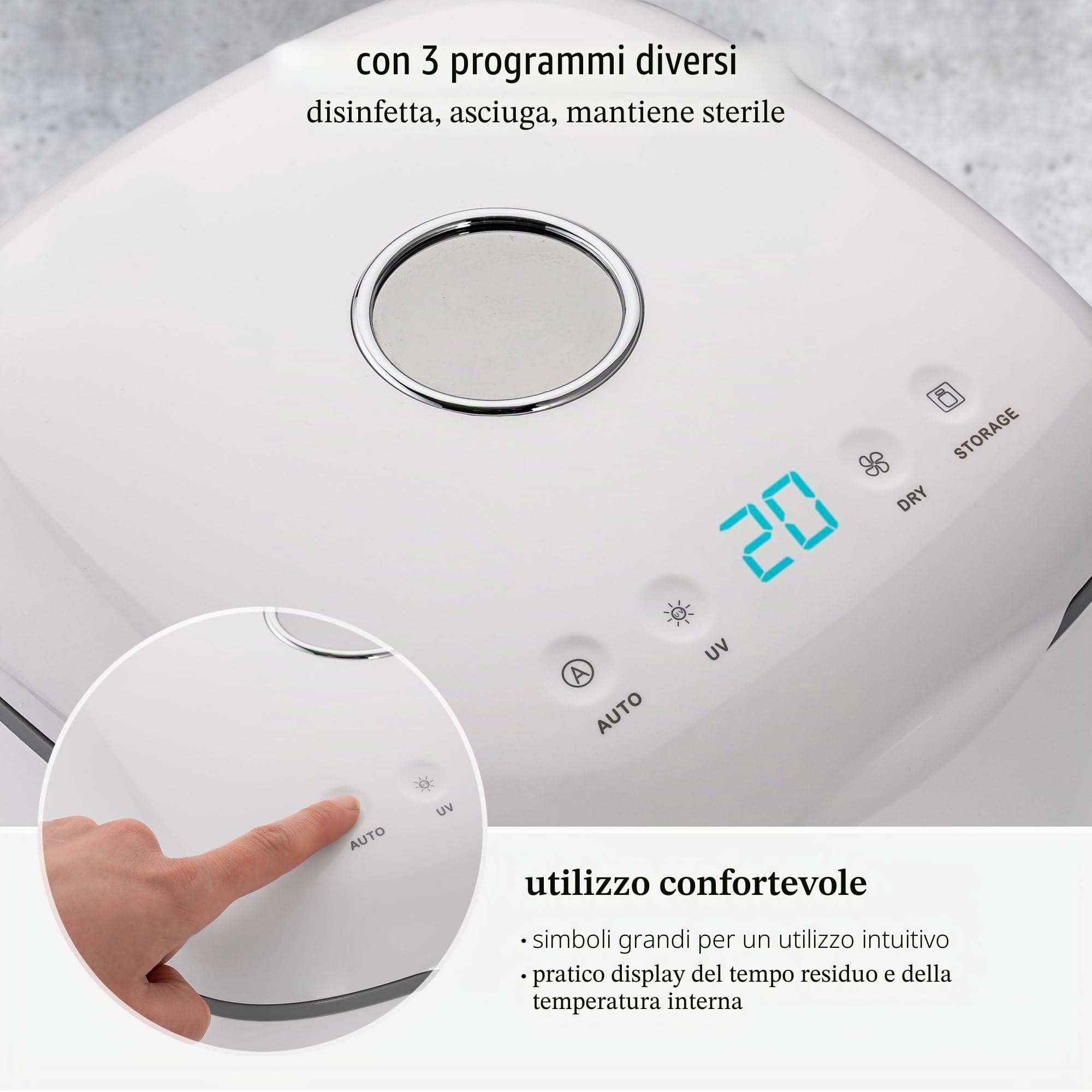 reer Disinfettante UV-C con funzione di asciugatura | Sterilizzatore per biberon e accessori per neonati | Sterilizzatore per bottiglie