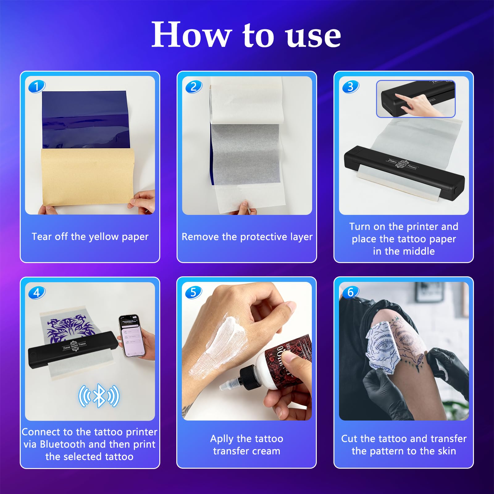 Thermocopieur Tatouage Bluetooth, Imprimante Thermique Stencil avec Transfert Papier, Machine Portable pour Artistes