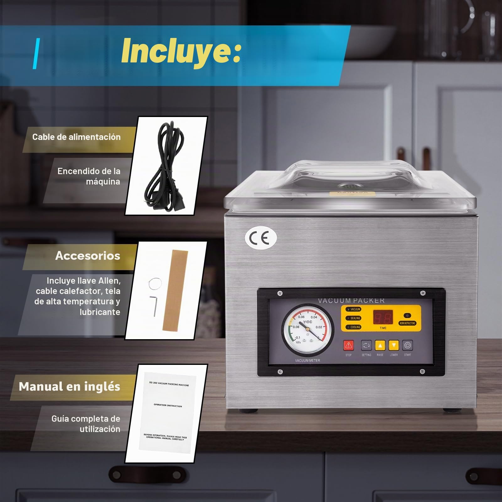 DZ-260S - Envasadora al vacío profesional de 5 litros para líquidos, máquina de vacío para sellado al vacío para sellado de alimentos, ideal para restaurantes
