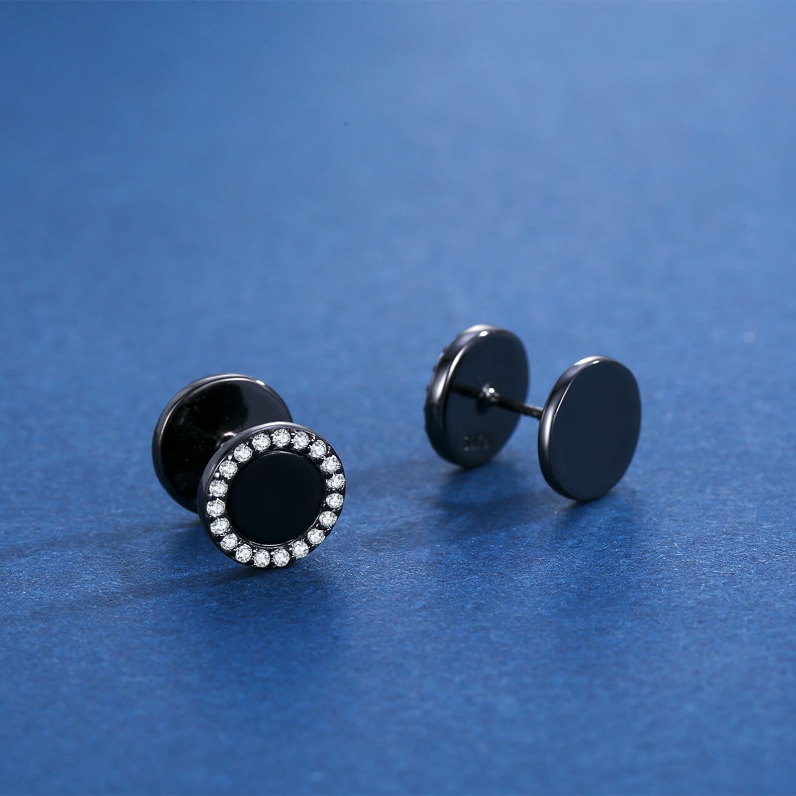 Orecchini a perno da uomo in argento Sterling 925 nero con retro piatto orecchini a perno in onice nero orecchini a elica piercing gioielli regali per le donne