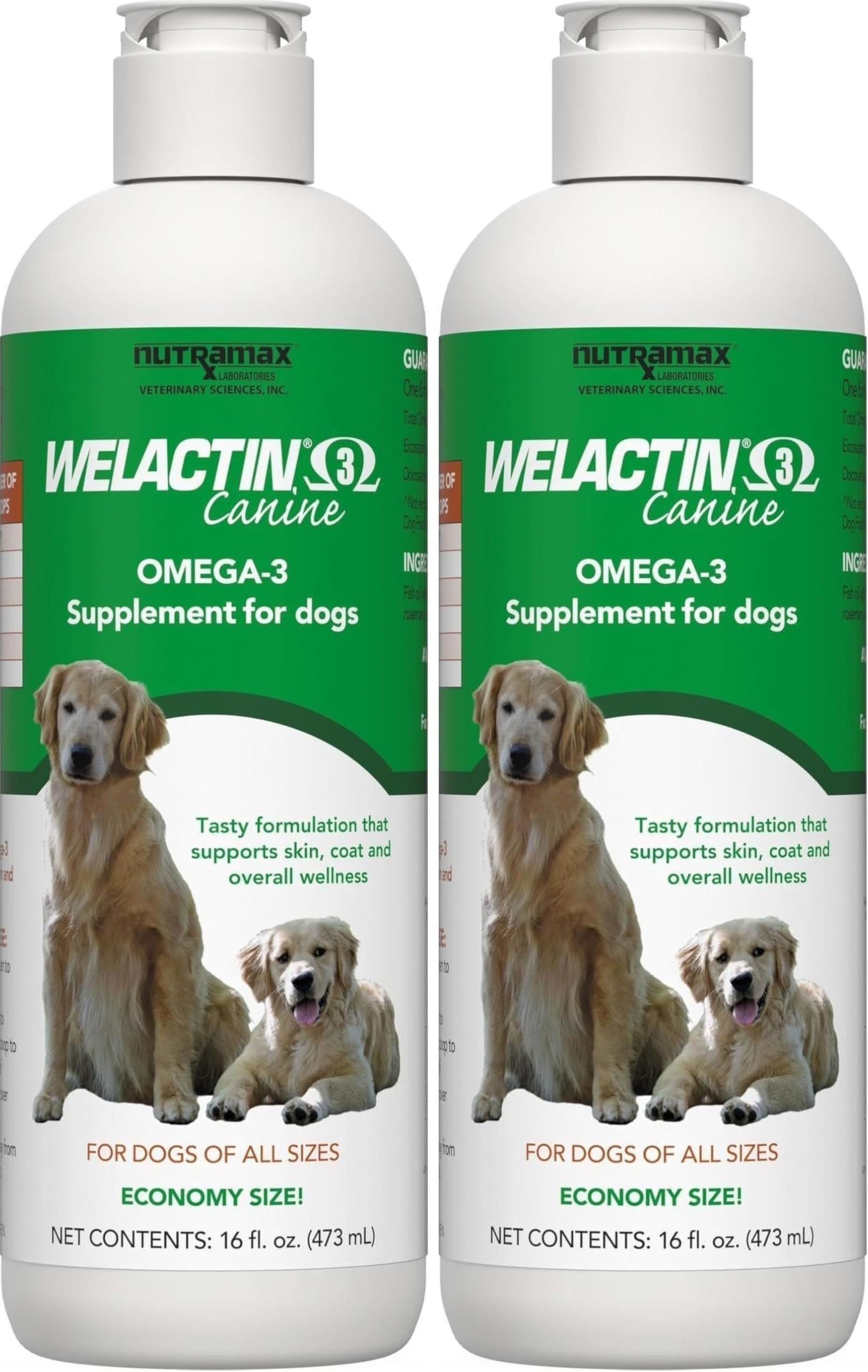 Nutramax Welactin Omega 3 Fish Oil for Dogs,Skin and Coat Health Supplement,Plus Joint,Immune,Kidney,and Brain Support,Premium Omega 3 Fatty Acids,for Dogs,16 Ounce Liquid,(Pack of 2)