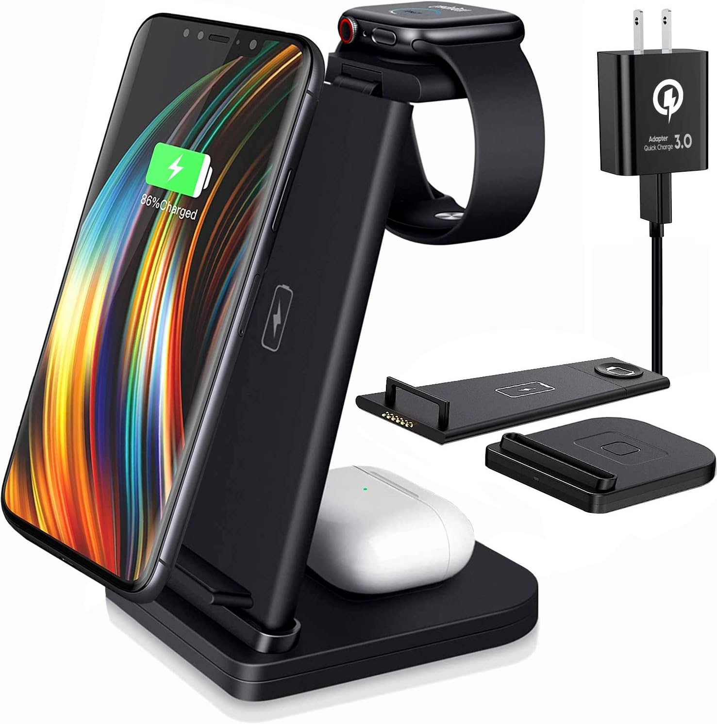 Amazon.com: Wireless Charger, Detachable 3 in 1 Wireless Charging Station,  Qi 15W Fast Wireless Charger Stand for Apple Watch SE 6 5 4 3 2 AirPods Pro  iPhone 13 12 11 Pro