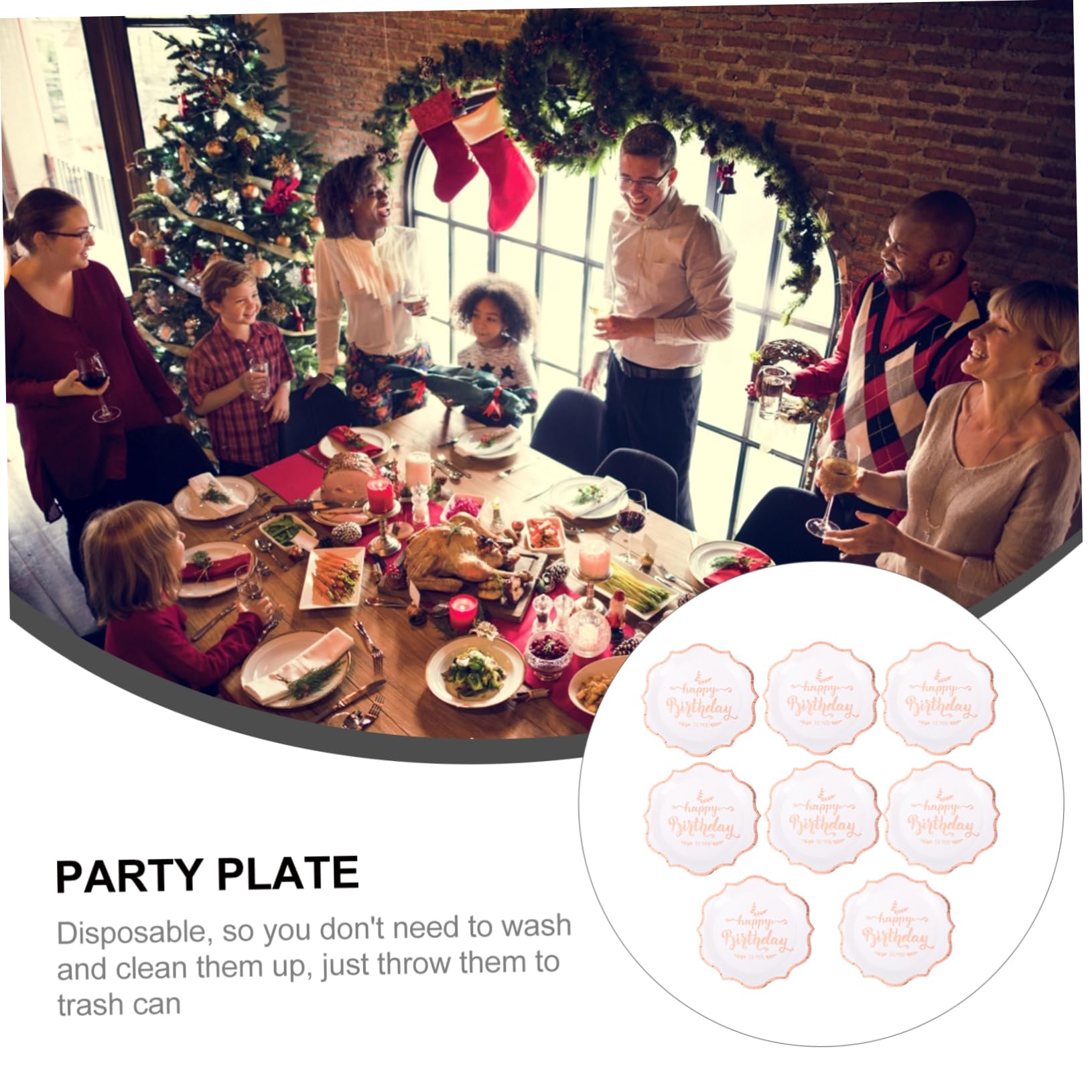 Healeved Birthday Party Tray Set 8pcs Paper Plates Stamping Multicolour Party Tableware Dinner Plate Disposable for Dessert Family Gatherings