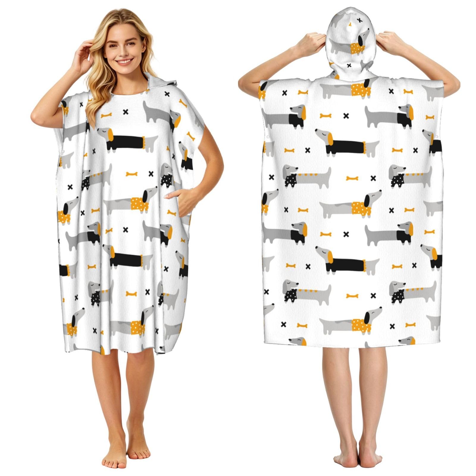 Poadnly Dachshund, Adult Hooded Beach Towel 90 x 110 cm,Changing Bath Robe, Surf Poncho Towel For Women Men