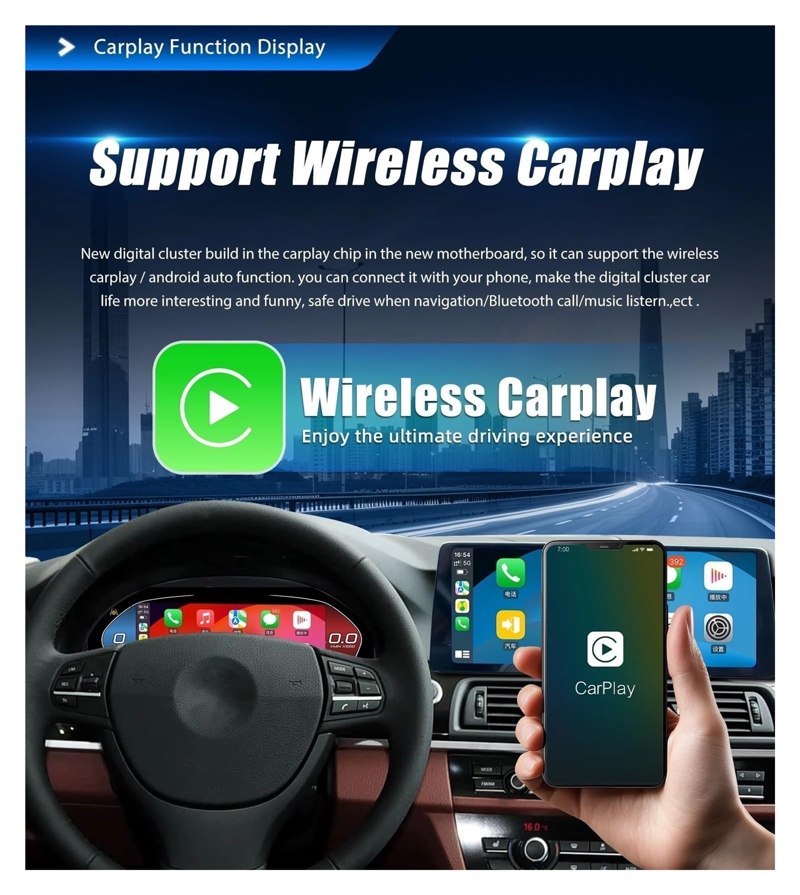 Cruscotto LCD da 11 pollici compatibile con BMW Serie 3 E90 E91 E92 2005-2012 anni Supporto Carplay Pannello Virtuele Tachimetro cabina di pilotaggio(Black)