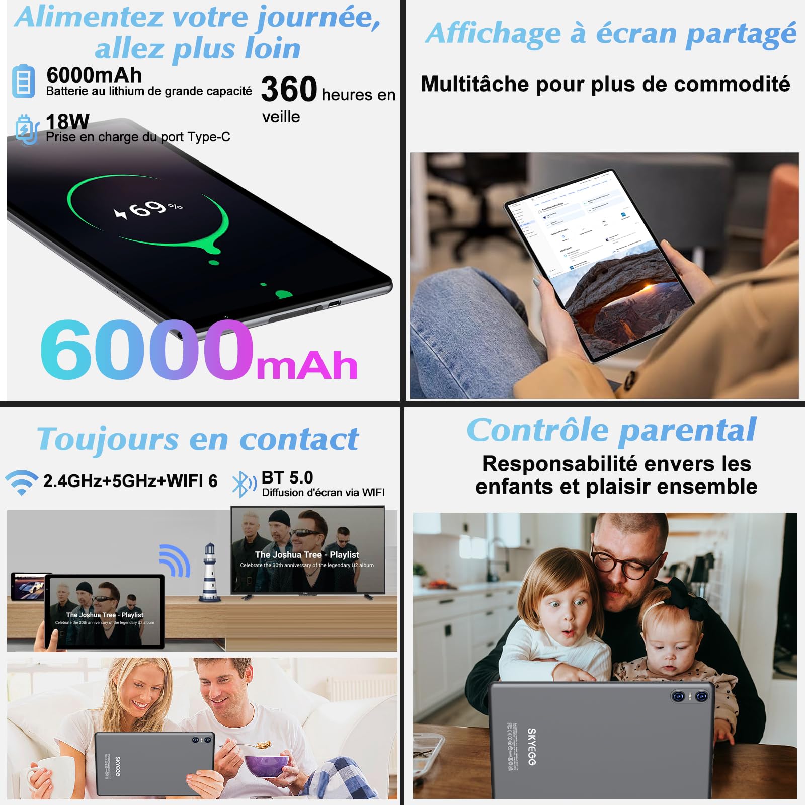Tablet 10 Pollici Android con 20 GB RAM + 128 GB ROM(Espandibile Fino a 1 TB), Octa-Core, Widevine L1, Wi-Fi 6, Bluetooth 5.0, Fotocamera 8MP + 5MP, Tablet con custodia protettiva, 6000mAh, Grigio