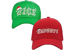2 Pcs Christmas Baseball Cap: Red Naughty & Green Nice Caps