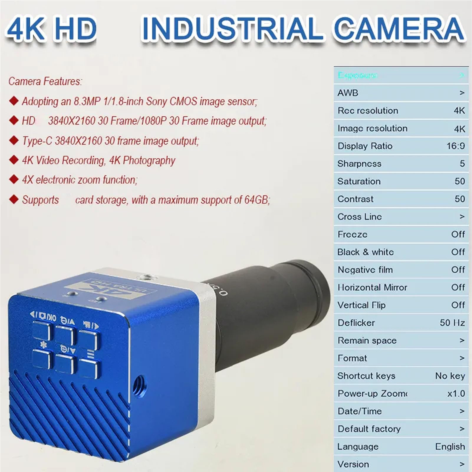 Cámara de Microscopio Industrial 4K HD 8.3MP Resolución de Oculares Electrónicos para Microscopio Biológico