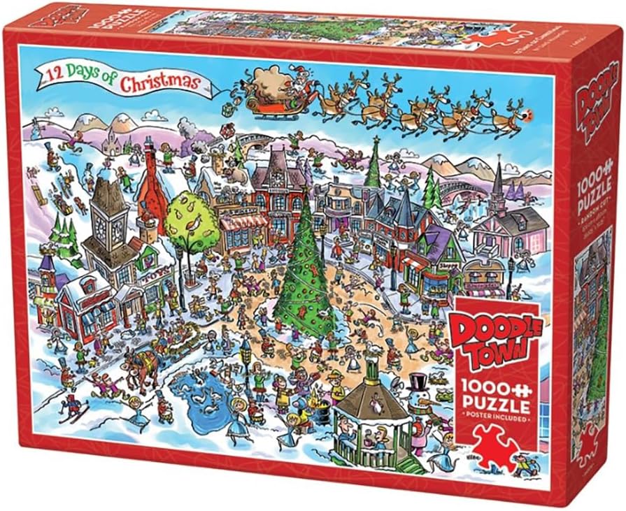 Cobble Hill 1000 Piece Puzzle - DoodleTown: 12 Days of Christmas - Sample Poster Included