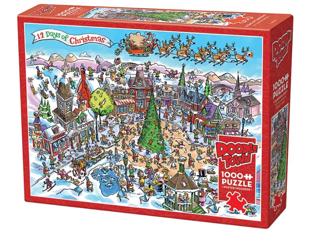 Cobble Hill 1000 Piece Puzzle - DoodleTown: 12 Days of Christmas - Sample Poster Included
