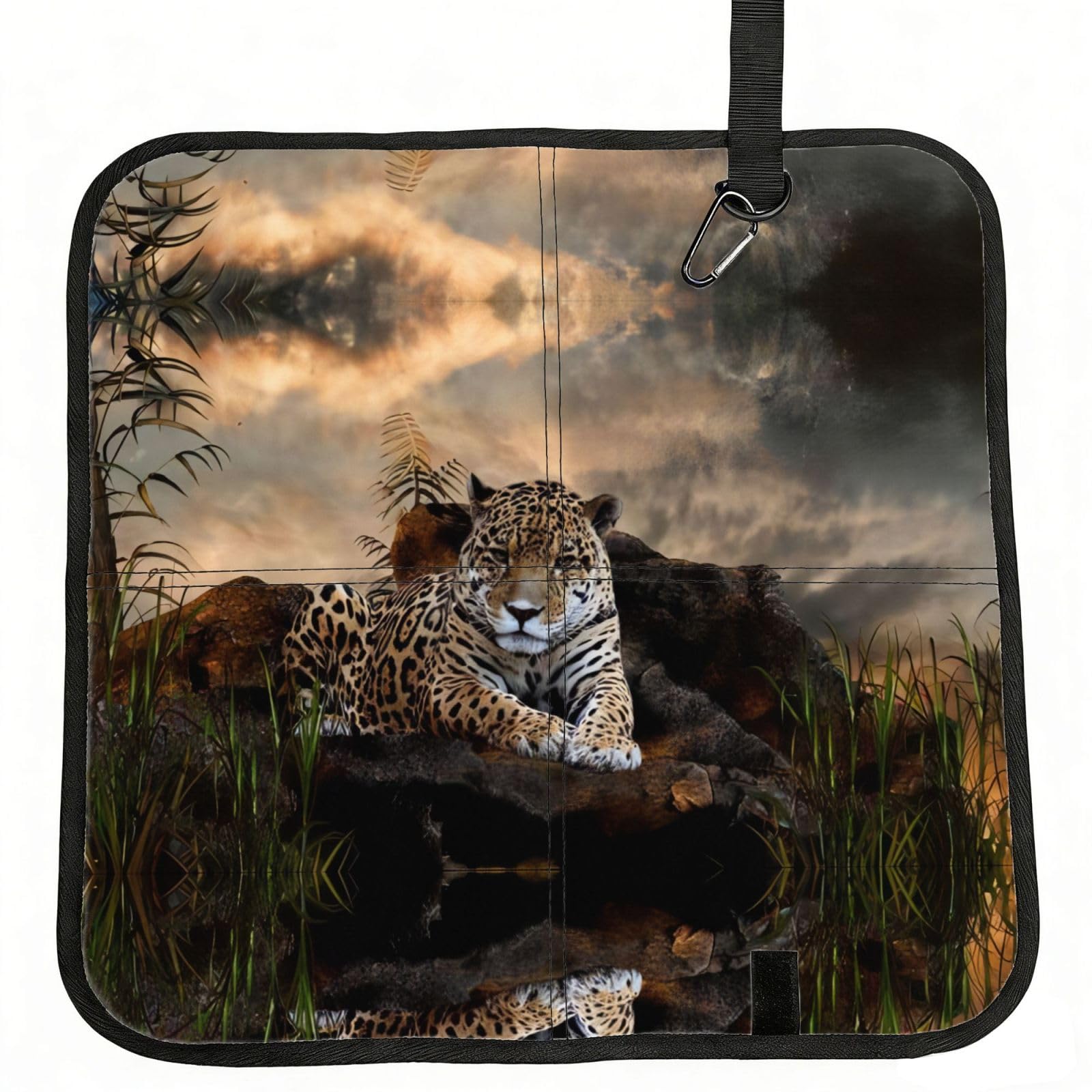 MROWYC African Animal Leopard Printed Foldable Seat Cushion - Portable with Carabiner, for Stadium, Camping, Hiking