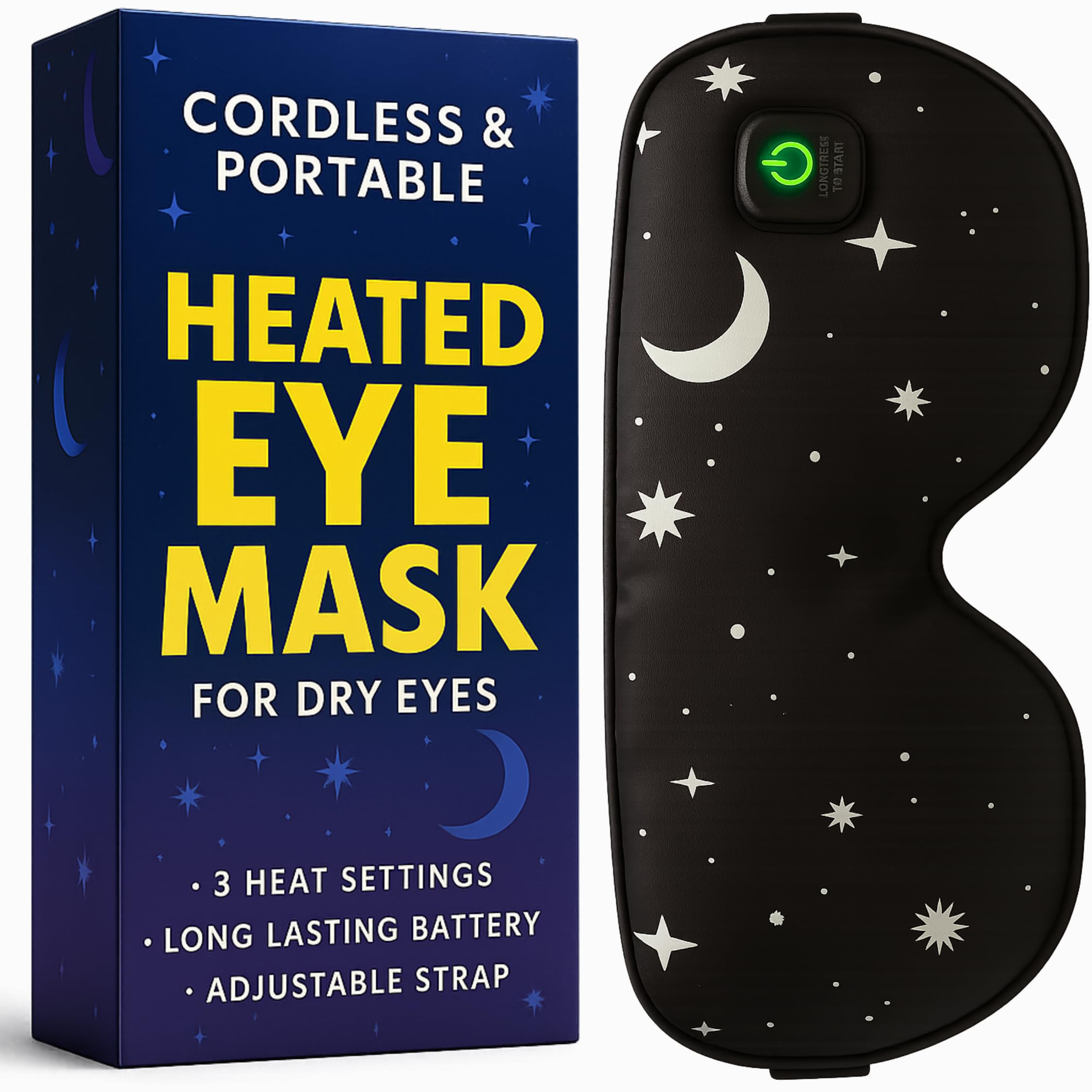Heated Eye Mask for Dry Eyes – Warm Compress for Migraine, Stye & Puffiness – Eye Heating Pad for Sleeping, Dark Circles, Overnight Relief – USB Rechargeable Self Heating Eye Treatment