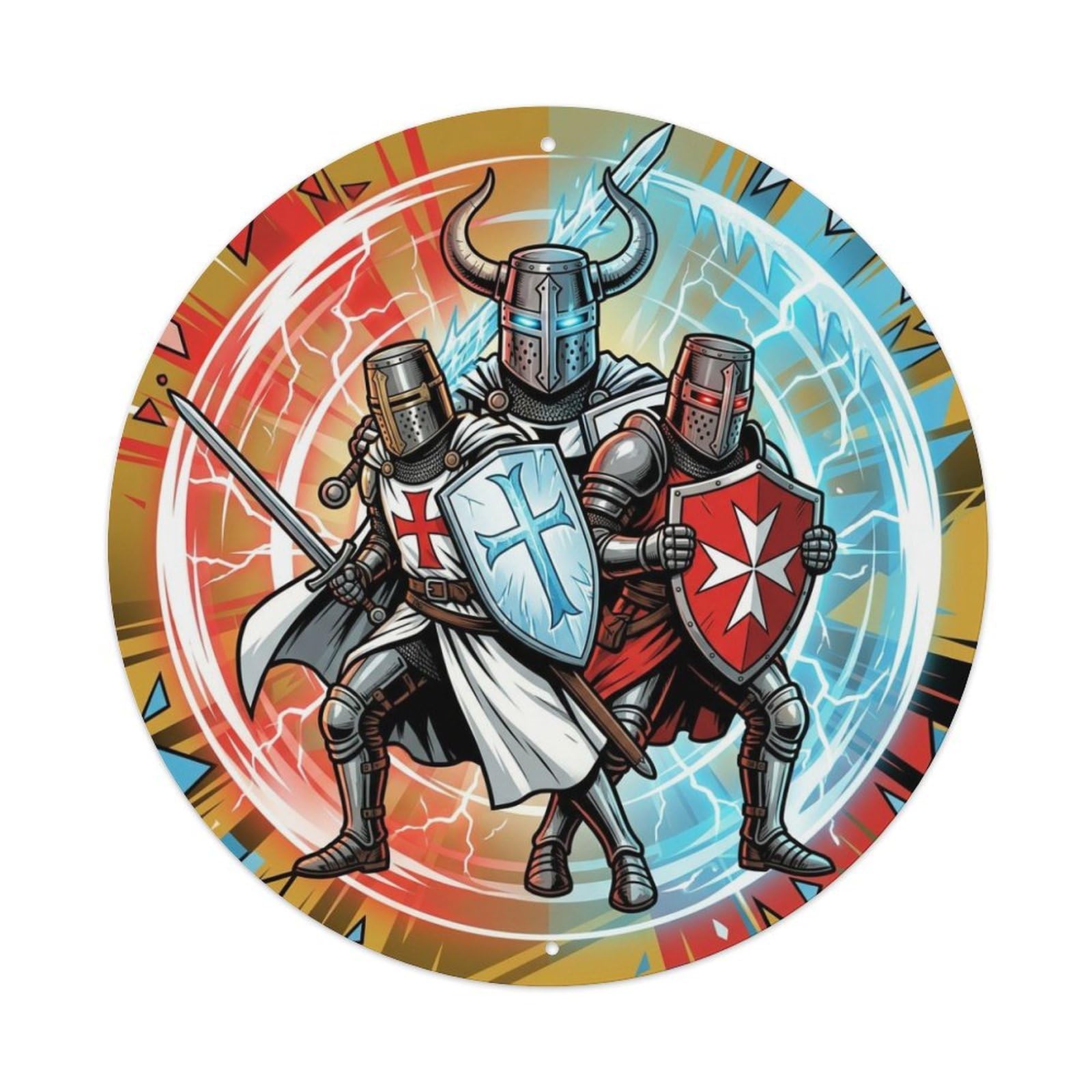 Magic Circle Medieval Templar Hospitaller Teutonic Knight Order Metal Tin Sign Plaque Wall Decor for Cafe, Man Cave, Club Bar, Office, Home Garden Round Metal Poster 8x8Inch