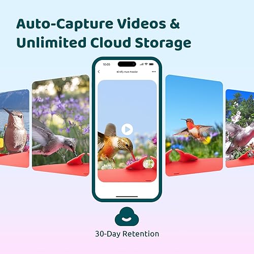 Miniatura 4 de Birdfy Comedero de colibríes con cámara, grabación automática de video de pájaro, notificación instantánea, vista en vivo, comederos inteligentes