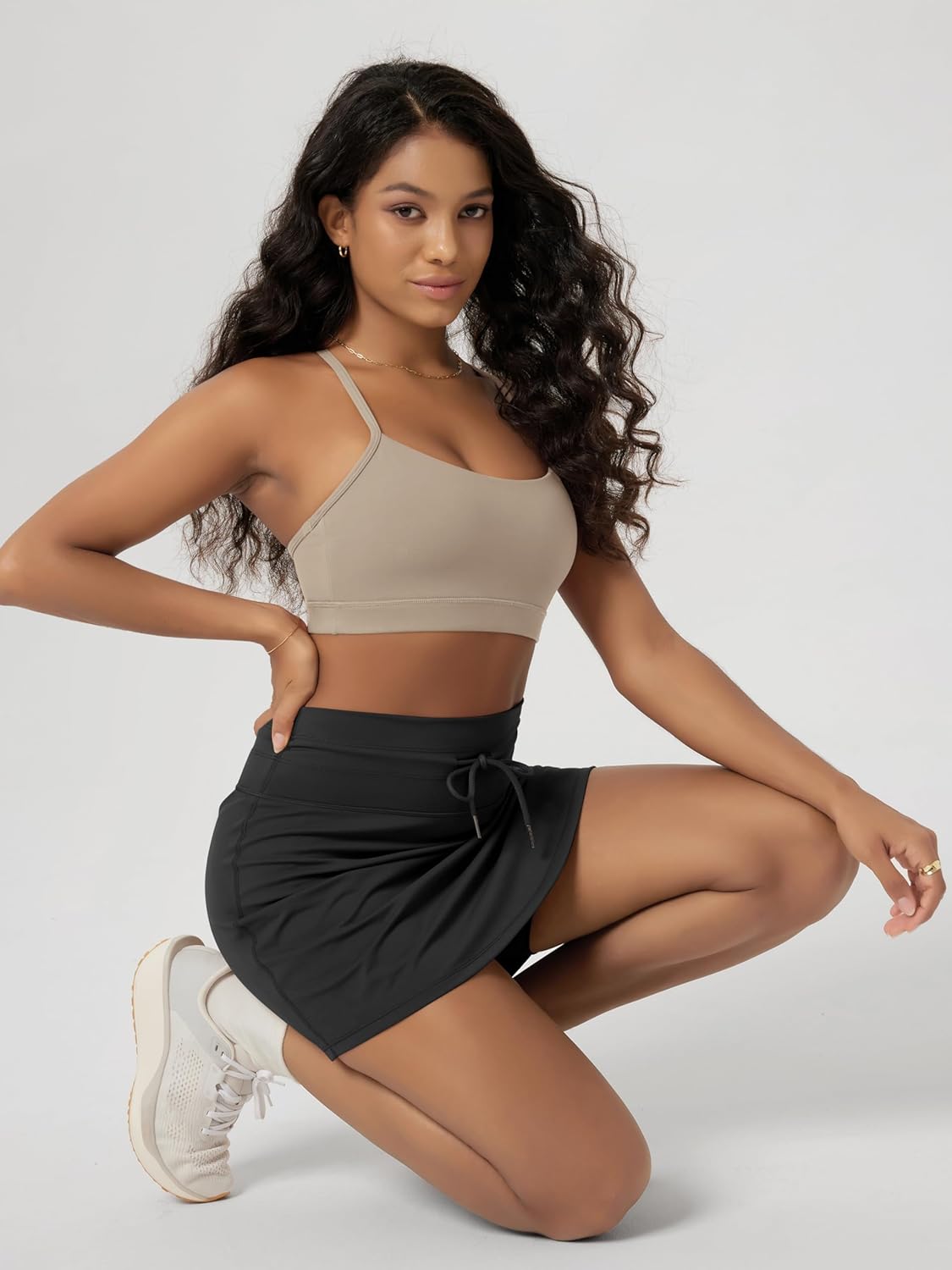 ODODOS Women's Drawstring Tie Skirts Long 17" - Built-in Shorts Athletic Golf Tennis Skorts with Ball Pocket