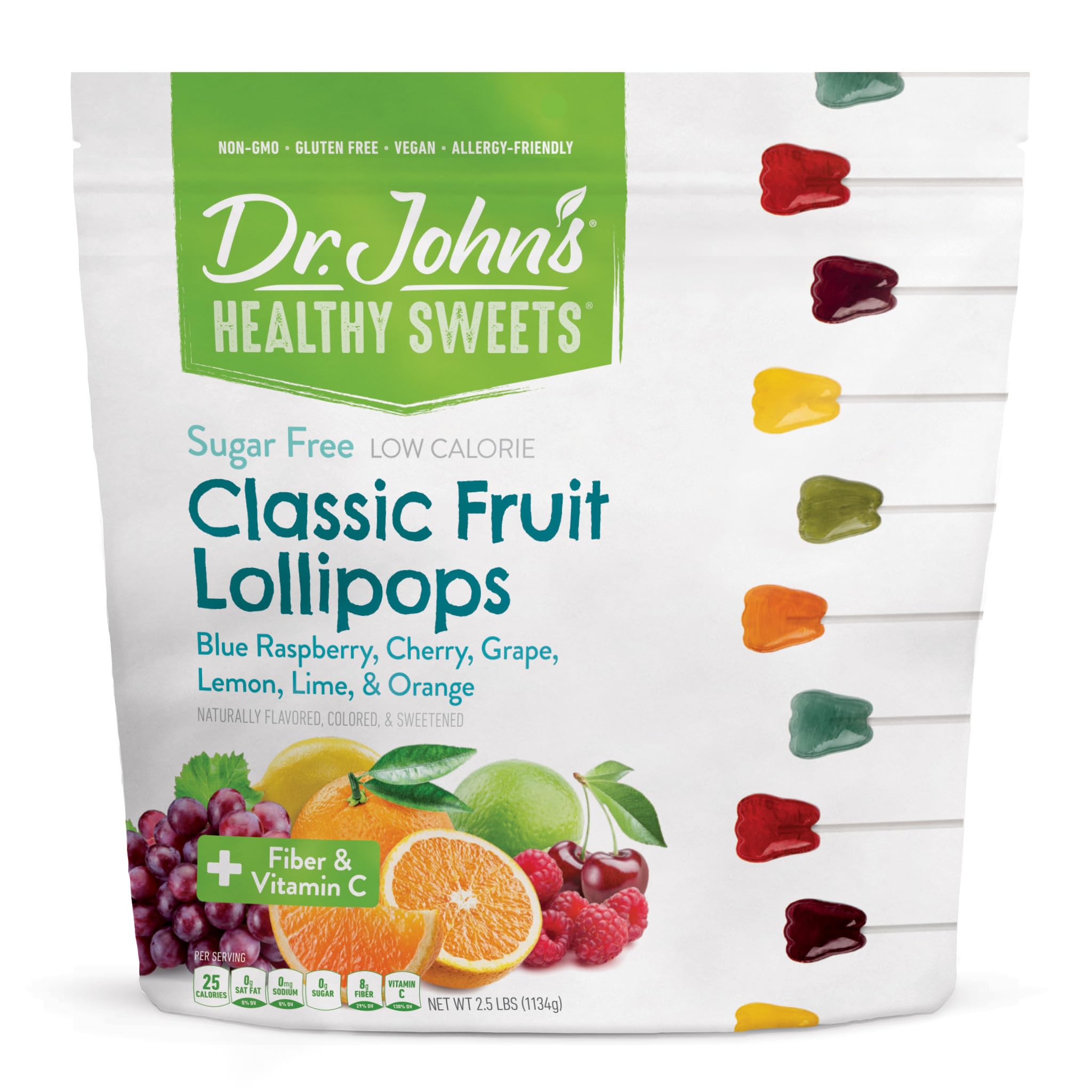 Dr. John’s Sugar Free Classic Fruit Tooth Lollipops – Keto Friendly, Vegan, Gluten Free – Xylitol & Erythritol, +Fiber & Vitamin C, Individually Wrapped – 2.5 lb Bulk Bag - 150 Count