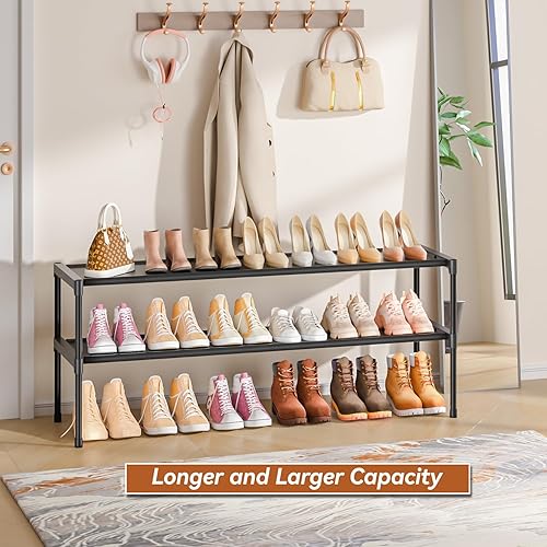 Miniatura 6 de Zapatero largo de 2 niveles, organizador de zapatos ancho apilable para entrada de armario, estante de zapatos, resistente y duradero, ahorra espacio