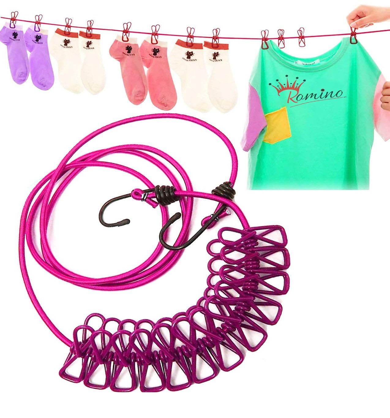ROMINO Cloth Drying Rope with 12 Clips, Kapde Sukhane Ki Dori with