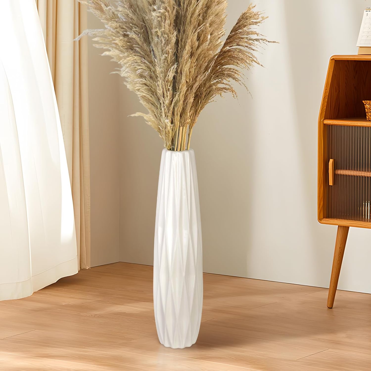 Ceramic Floor Vase,17.7 Inches Tall Floor Flower Vase for Home Decor,Large Vase for Pampas Grass,Minimalist Style for Living Room Office Centerpieces Home Decor Modern Decorative