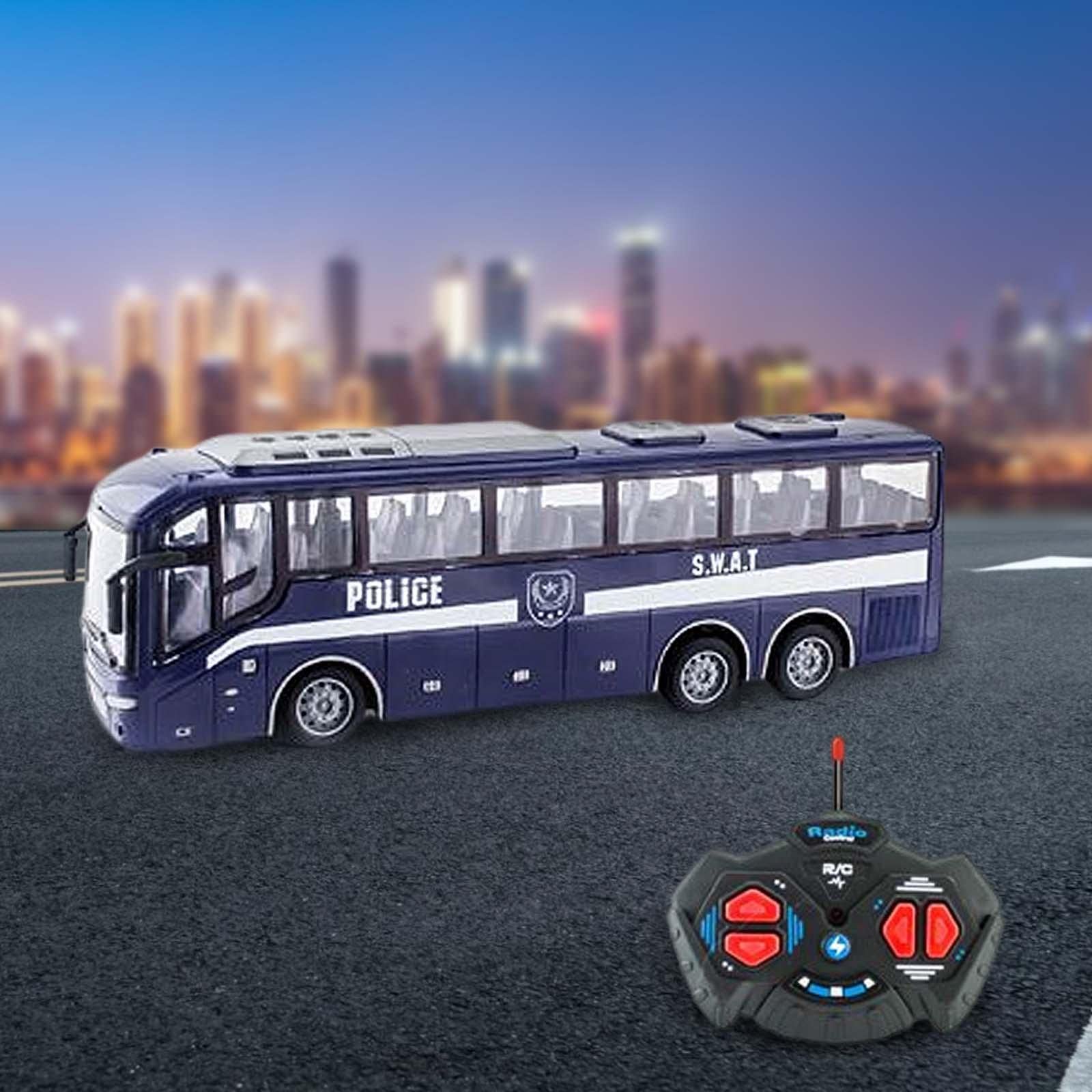 Autobús Escolar Coche de Juguete RC Modelo a Control Remoto con Luces y Ruedas Antideslizantes Trabajo Preciso y Mando Completo Adecuado para Niños, Azul
