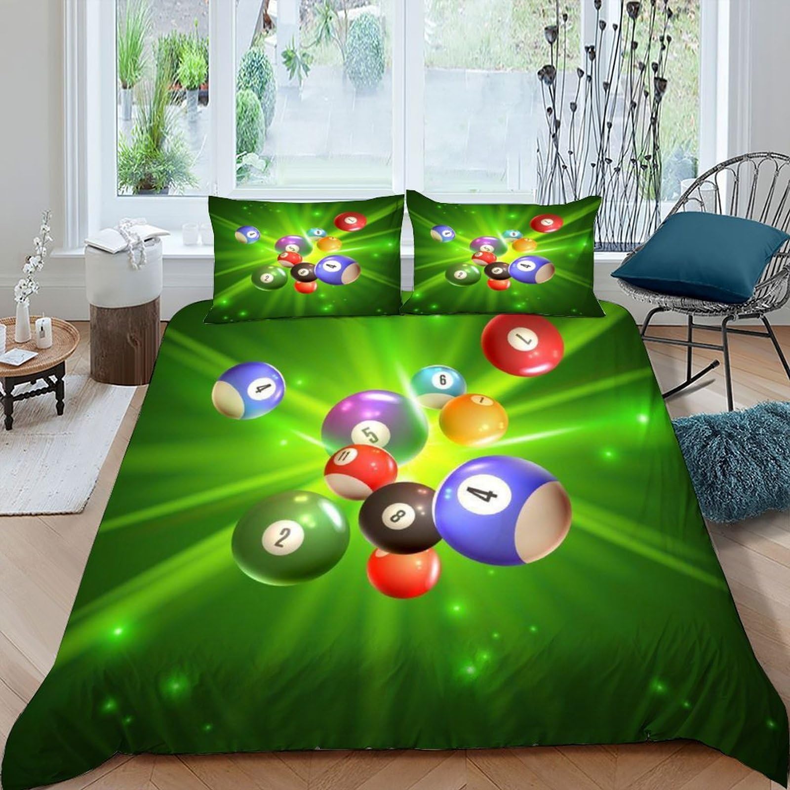 Billiards Balls Bedding Set Theme Bedspread Sports Theme Duvet Cover Set Chic Breathable Quilt Cover for Boys&Girls with Pillowcase King（220x240cm）