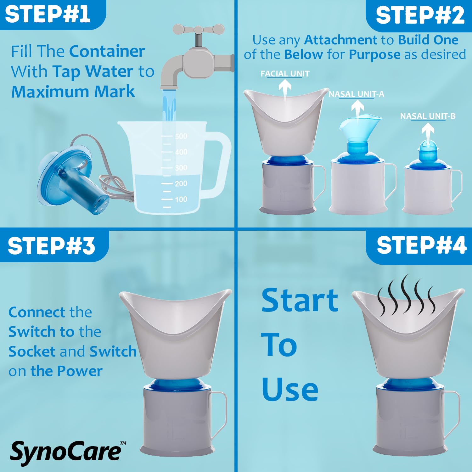 Synocare 3 in 1 Steamer for Cold & Cough | Sauna Steamer & Vaporizer for Skin & Face Steam, Steam Inhaler & Vaporizer Machine | Facial Steamer for Cough, Congestion & Sinus Relief for Adult & Kids 3