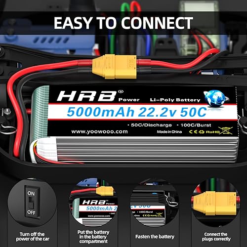 Miniatura 6 de HRB 6S 5000mAh Lipo Batería XT90 50C-100C 22.2V RC Lipo Batería Compatible con RC Quadcopter Helicóptero Avión Coche Barco Camión