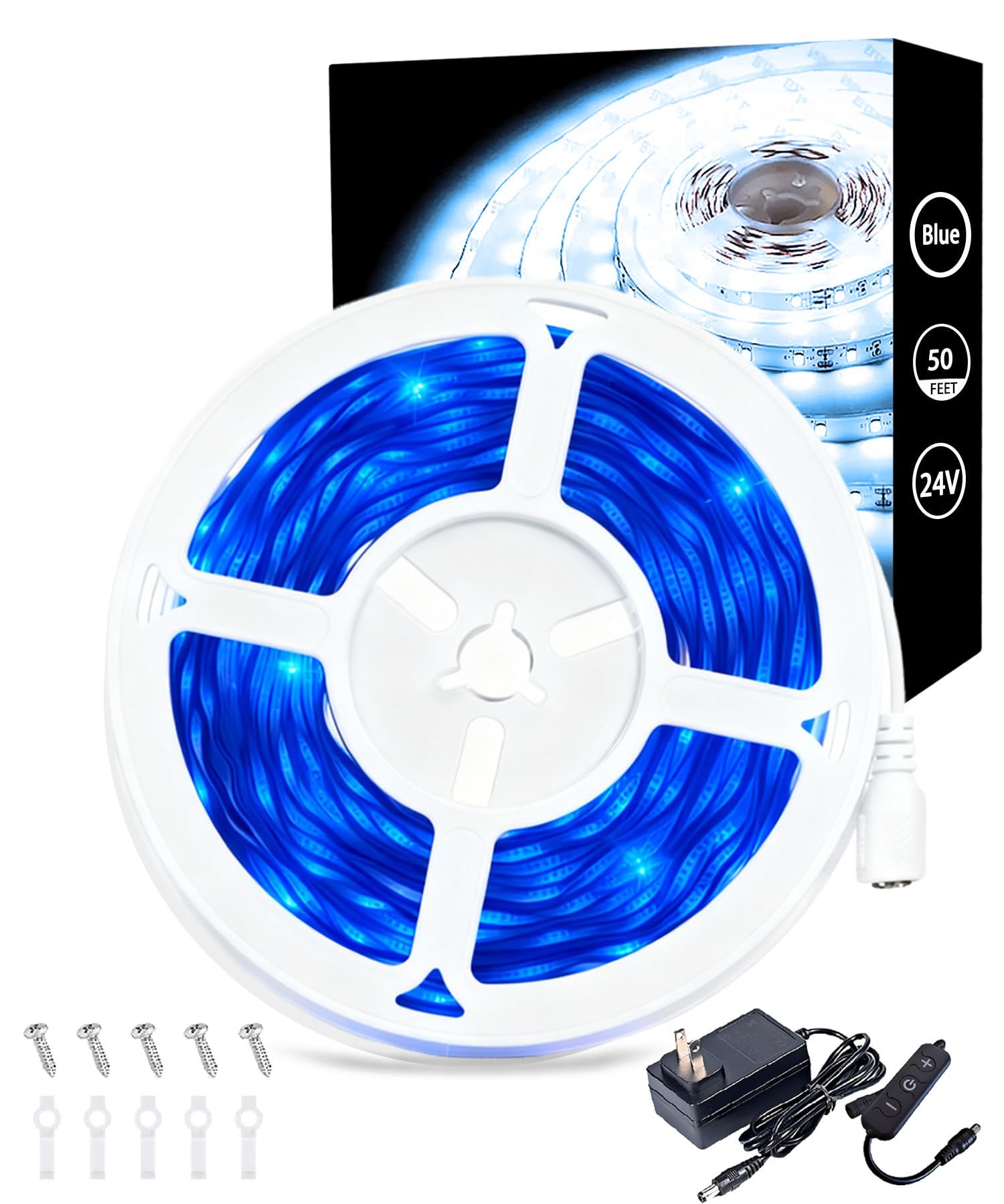 Blue 50 Feet Led Lights Strip Indoor Rope Lights Easy DIY Cuttable Strip Lights for Fish Tank Bar Room Bathroom Living Room Kitchen Ceiling Wall Vanity Mirror Decor