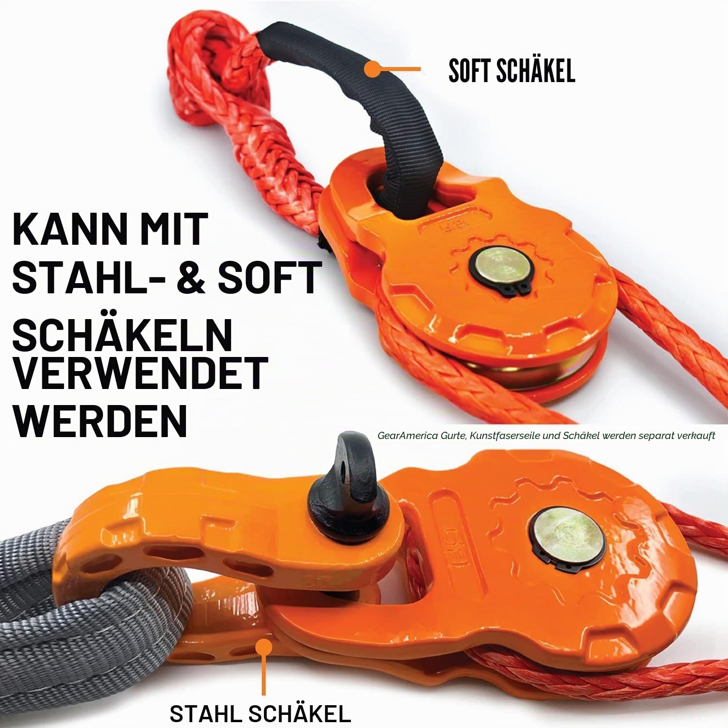 Umlenkrolle Snatch-Block für ATV und Utv Winch, 25,000 Lbs (12.5t) Mbs, Rettung von Fahrzeugen Hochleistungs-Windenrolle, Schnappblock Riemenscheibe für Synthetisches Seil oder Stahlkabel