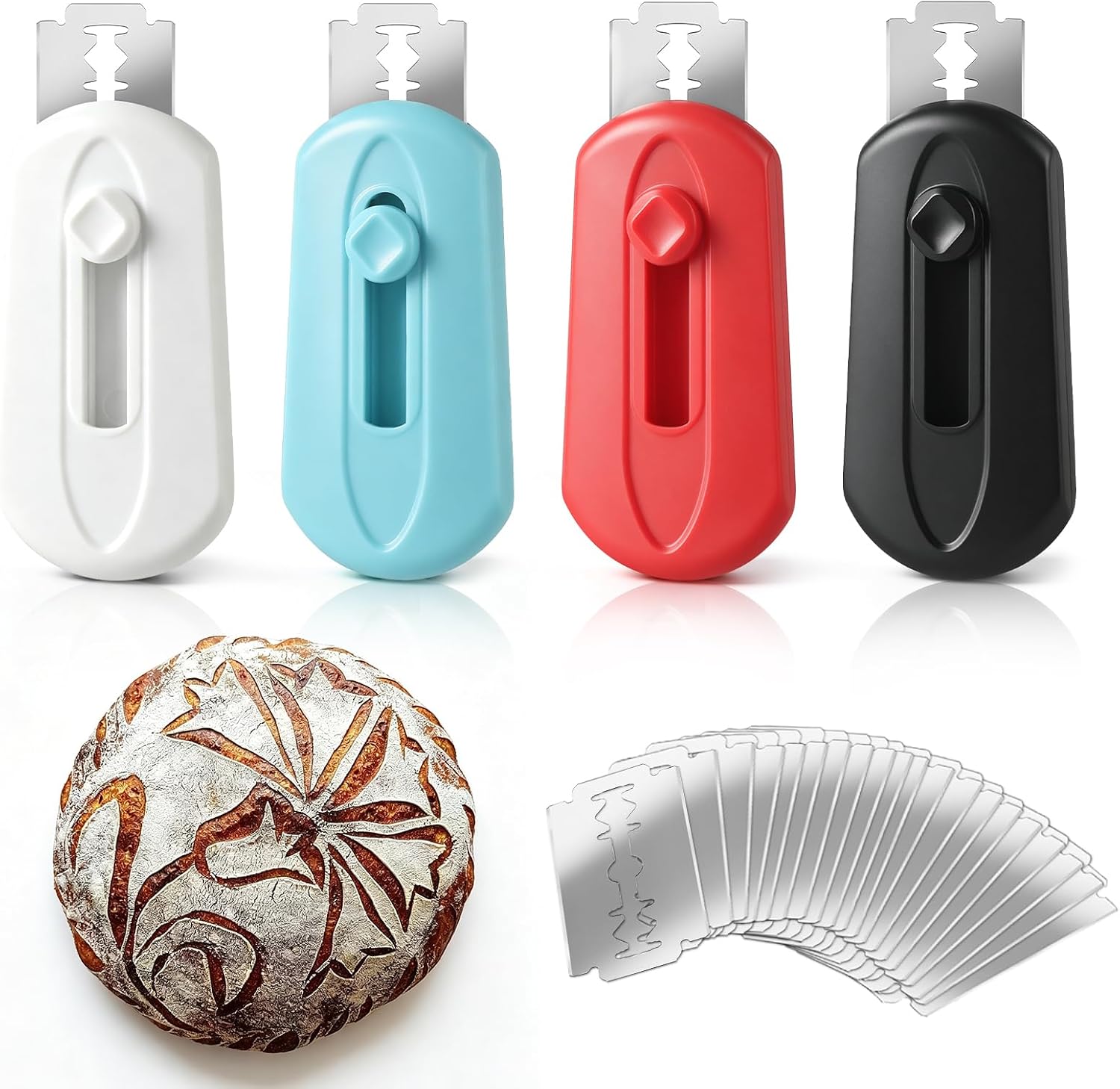 VZZNN 4 Pack Bread Lame Set with Ergonomic Handle and 20 Razor Blades