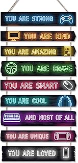 Game Room Decor for Boys, 9-Piece Gaming Wall Art with Inspirational Quo...