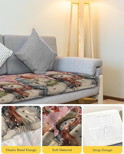 Miniatura 4 de Fundas de cojín para sofá, fundas de cojín para sofá, calcetines rosados de Navidad con muñeco de nieve, fundas elásticas para sofá, fundas