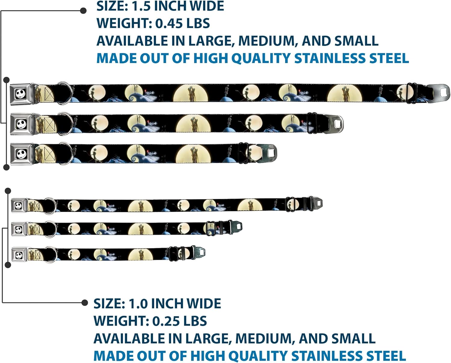 Buckle-Down Seatbelt Buckle Dog Collar - NBC Jack & Sally Moon Scenes - 1" Wide - Fits 15-26" Neck - Large
