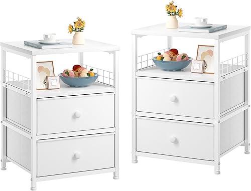 Miniatura 10 de Juego de 2 mesitas de noche de 17.8 pulgadas de ancho con cajones de tela y estante de madera abierto, red de seguridad en ambos lados de la mesa