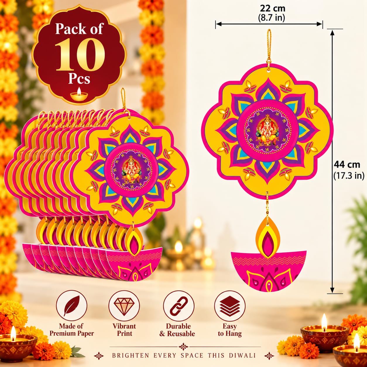 Diwali Ganesh Decorations - Happy Diwali Paper Diyas -2