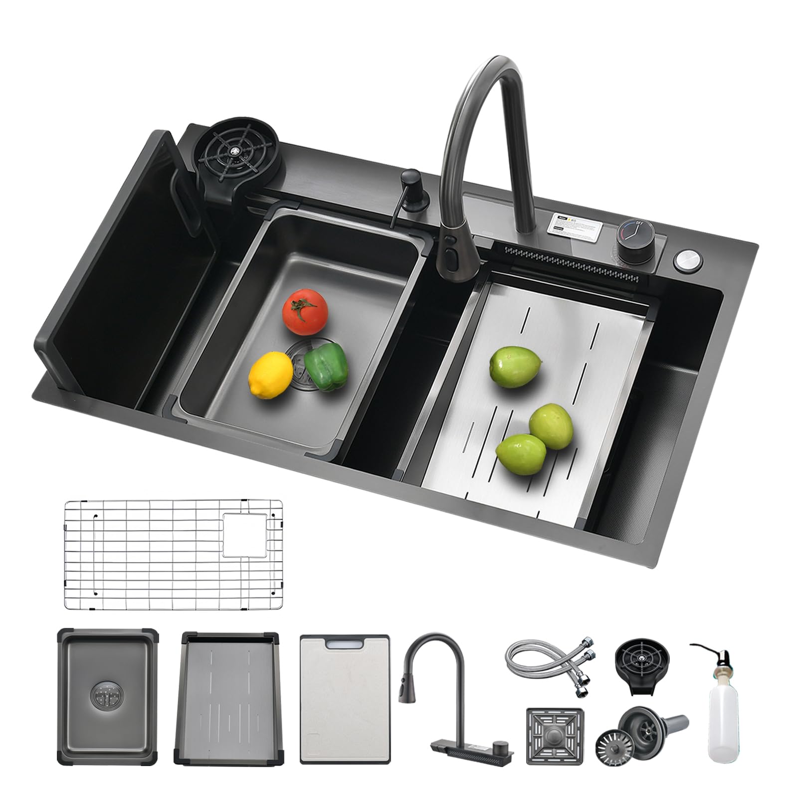 Évier de cuisine cascade en inox SUS304 fait main pour plan de travail moderne