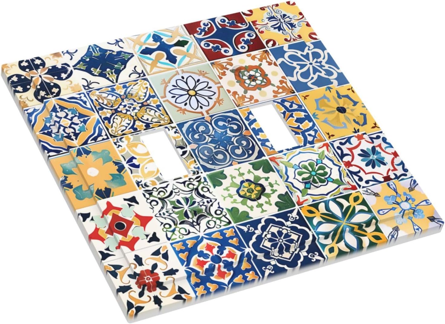 Decorative Switch Plates Moroccan Traditional Mexican Talavera Til 2 Gang Double Toggle Outlet Light Switch Cover Wall Plate Electrical Faceplate for Kitchen Home Decor image 3