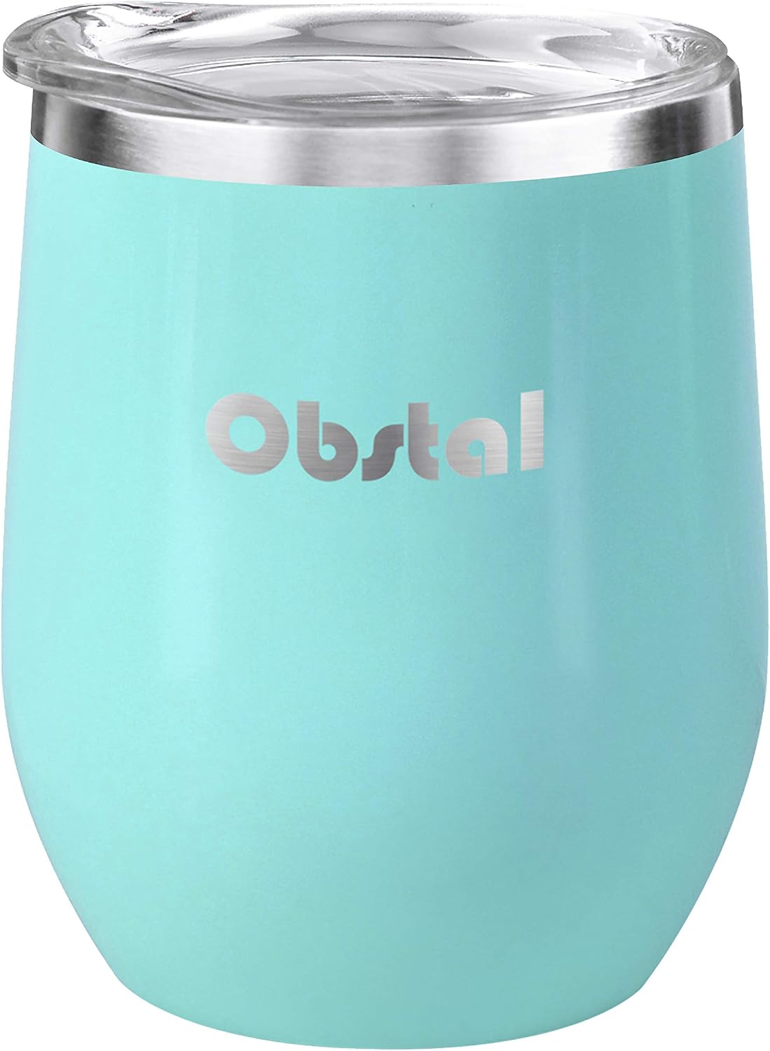Obstal 12 oz Stemless Wine Tumbler, Stainless Steel Wine Glass with Clear Lid - Double Wall Vacuum Insulated Tumbler for Wine, Coffee (Aqua Blue, 1)