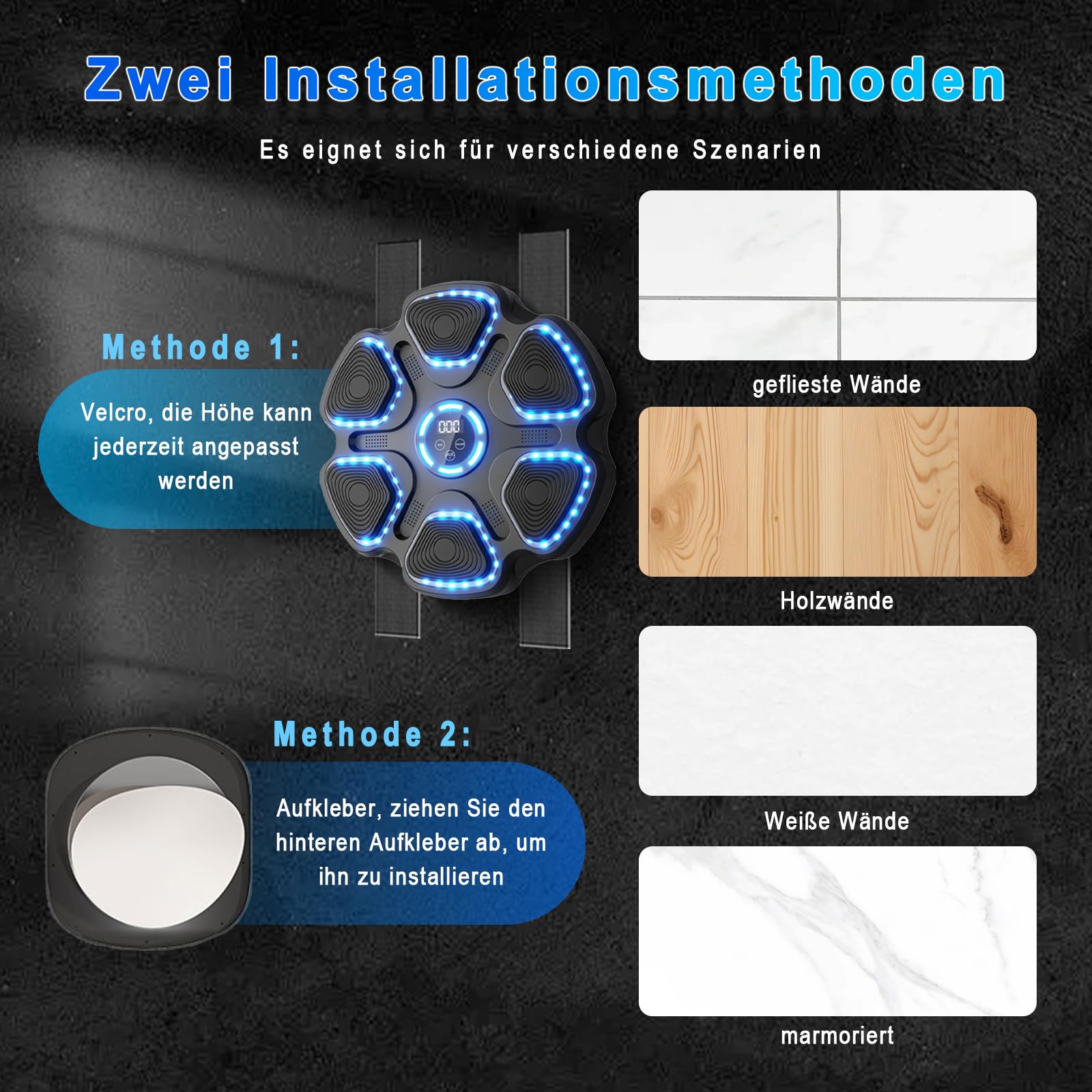 Musik Boxmaschine, Boxmaschine mit Musik zur Wandmontage und Handschuhen, elektronisches Boxziel für Erwachsene, intelligentes Boxtrainingsgerät, Boxmaschine für Zuhause und das Fitnessstudio