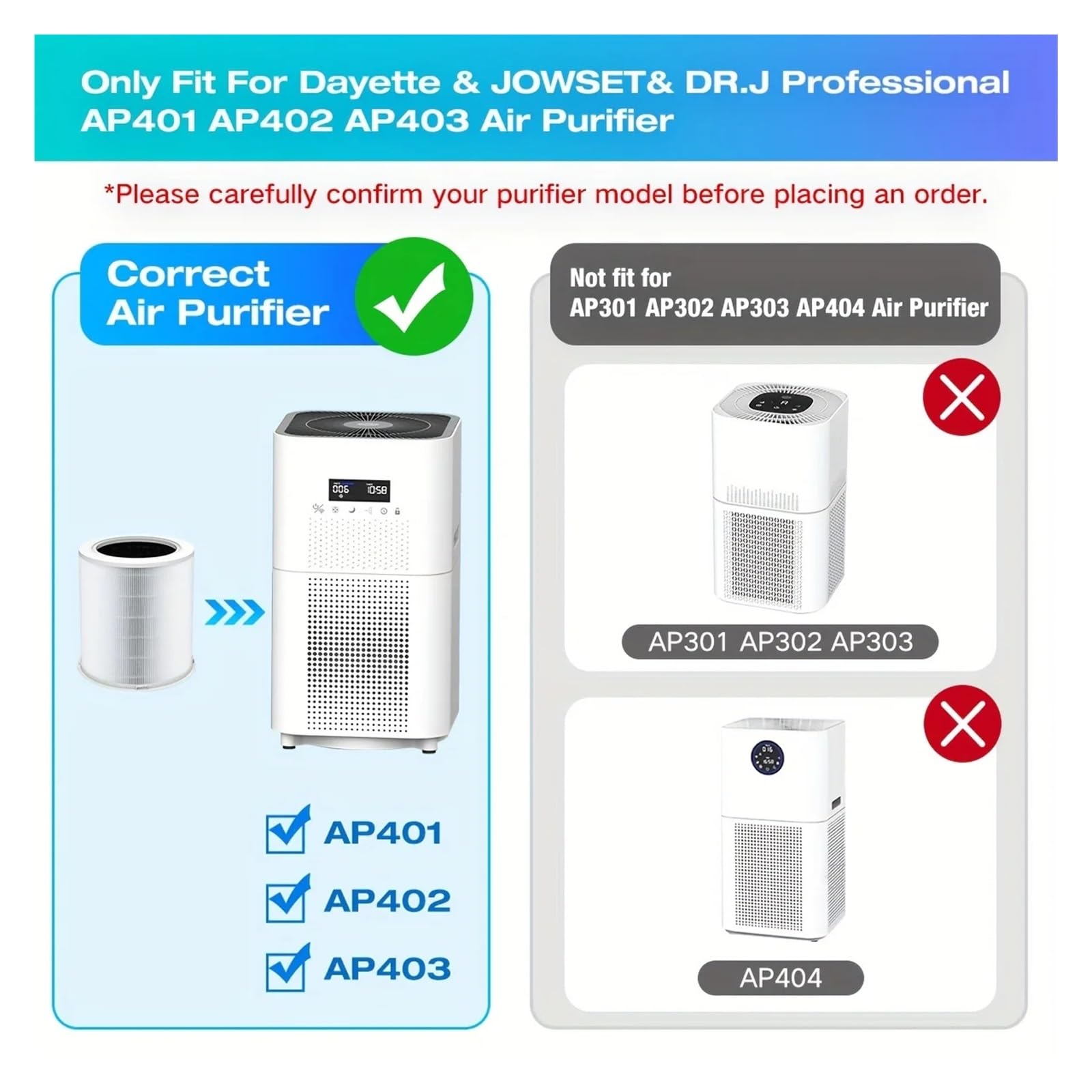 Filtro Purificador De Aire, Compatible Con Purificadores De Aire Dr.J Professional AP401 AP402 Y GCZ AP402, Alta Eficiencia, Bajo Nivel De Ruido, Larga Duración, Fácil Instalación(2 Pack)